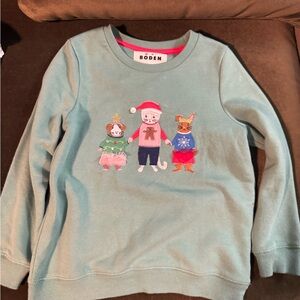 Boden Kids' Teal Festive Animal Sweatshirt